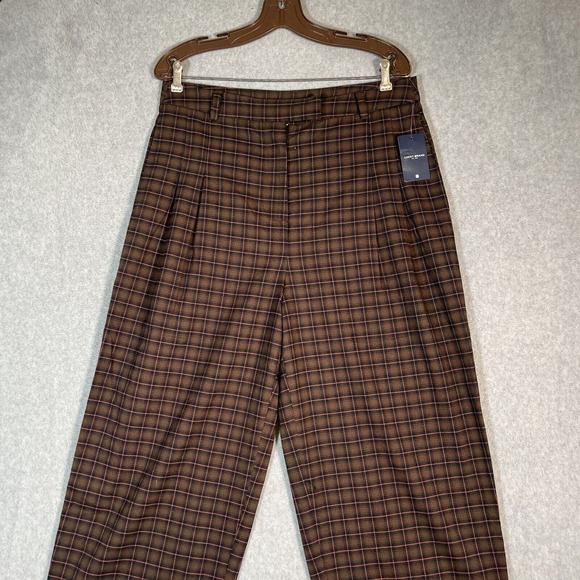 Lucky Brand Wide Leg Pants Medium Brown Plaid Academia Menswear Pleated Trousers - Picture 3 of 16